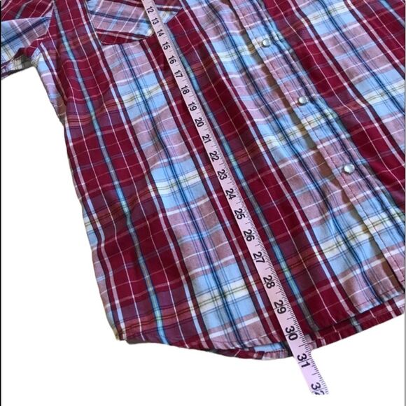 Levi’s Pearl Snap Plaid Short Sleeve Western Rodeo Shirt Red Blue Sz XL - Picture 9 of 11
